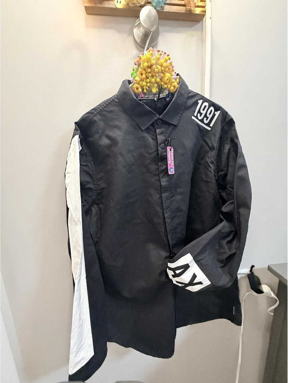 Armani Exchange Black and White Long Sleeve Shirt with 1991 Print - Picture 3 of 9